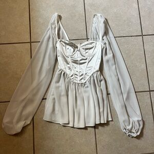 Princess Polly Tan and White Bustier Long Sleeve Dress